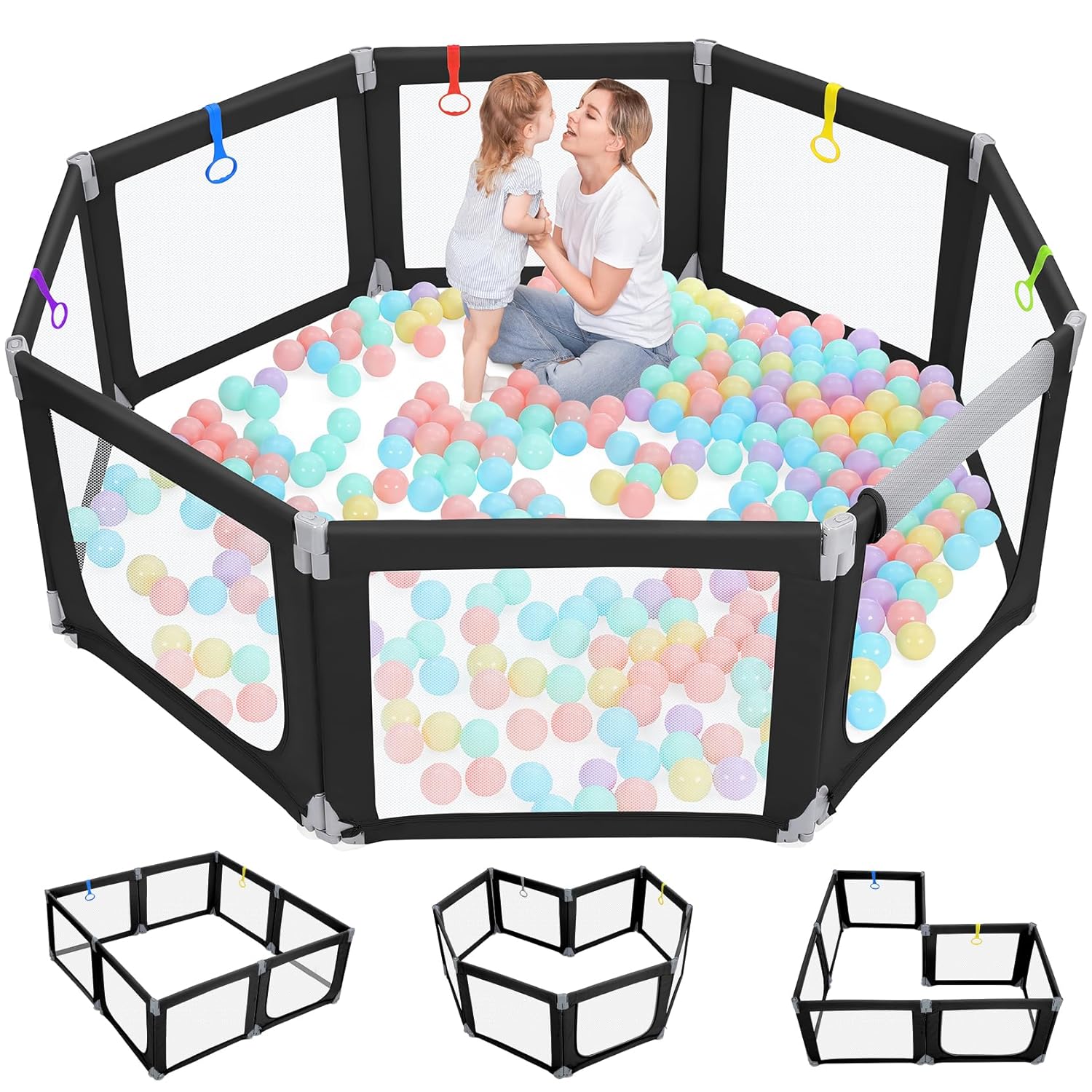 Dripex Foldable Playpen — 71" × 69", Black